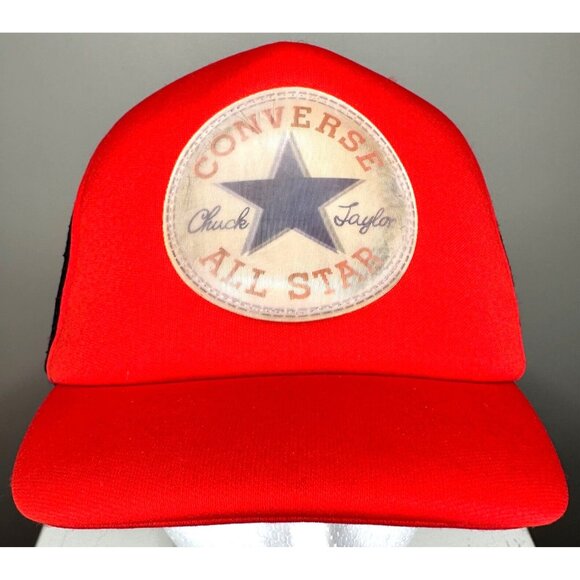 Converse Hat Trucker Cap All Star Chuck Taylor Snapback Short Bill Red Black - Picture 1 of 7